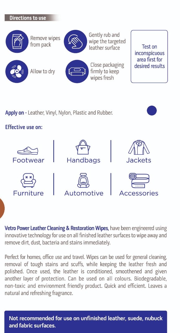 Vetro Power Leather Cleaning & Restoration Wipes on 50% Trs